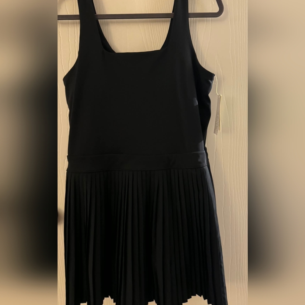 All in Motion Black Pleated Midi Dress